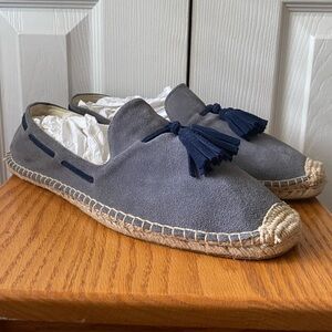 SOLUDOS Gray Suede Square Toe Jute Espadrille Tassel Smoking Loafers 11.5